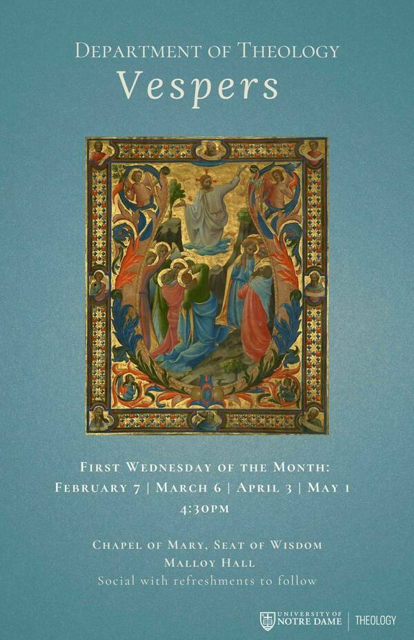 Poster for Department of Theology Vespers with an icon of the Ascension of the Lord